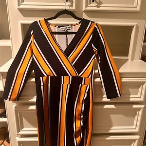 Striped V-Neck Dress in Black and Orange